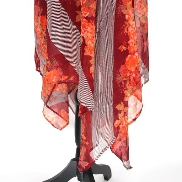 Soft Surroundings Red Floral Woodland Manor Roby Brown Stripe Dress M NEW Hi-Low - Picture 5 of 8